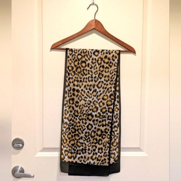 3/$30 Vintage 53"x11" Leopard Print Sheer Scarf - Picture 3 of 3